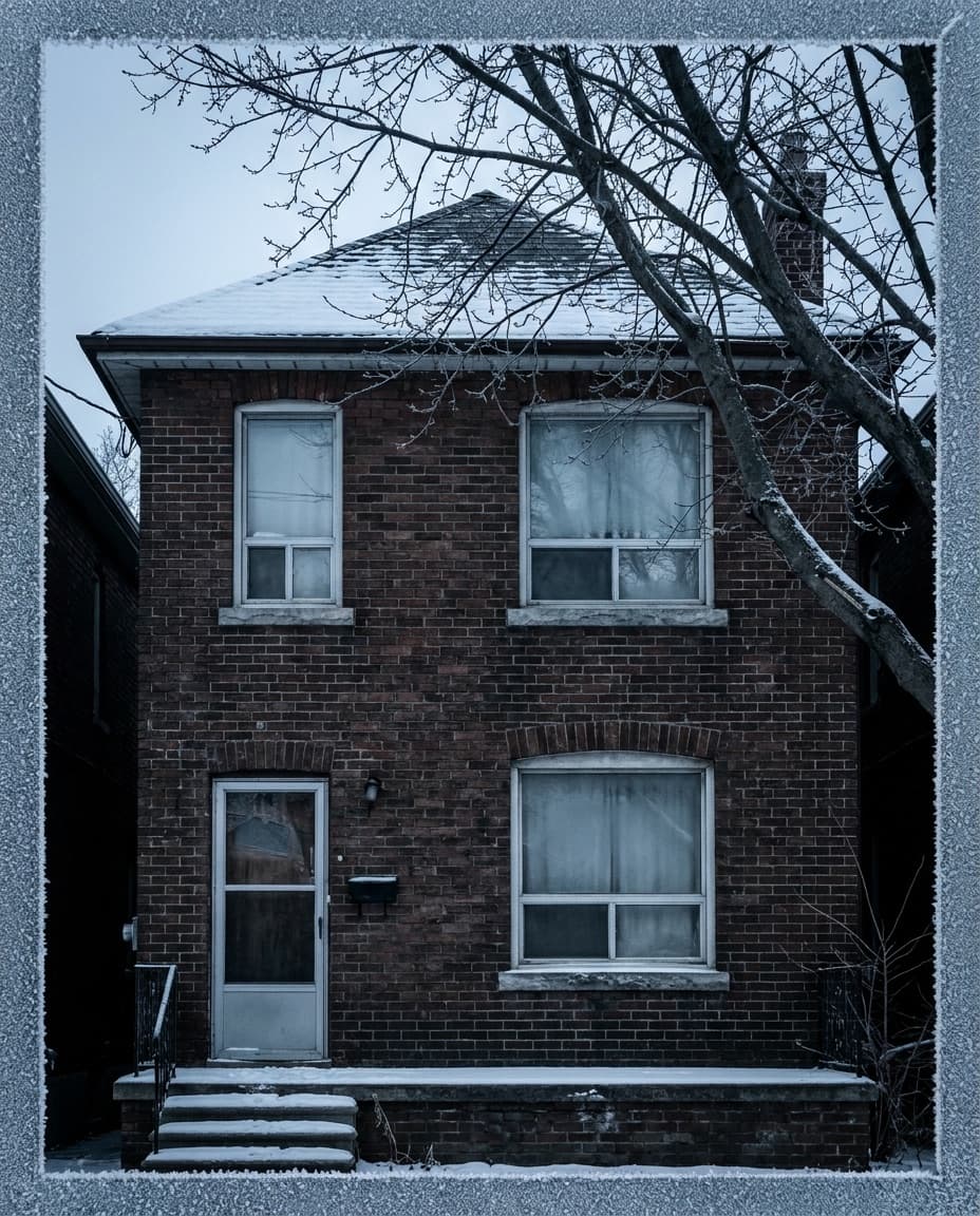 A cold Toronto red-brick facade in winter light