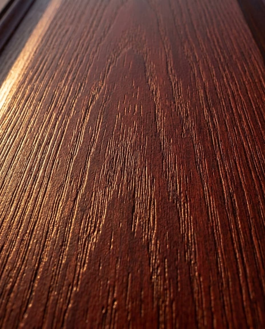 Close-up of fiberglass entry door grain showing realistic wood texture