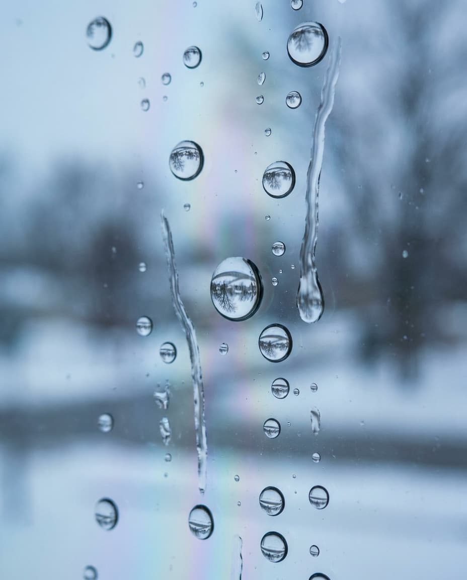 Water beading off the surface of a new low-E coated window pane