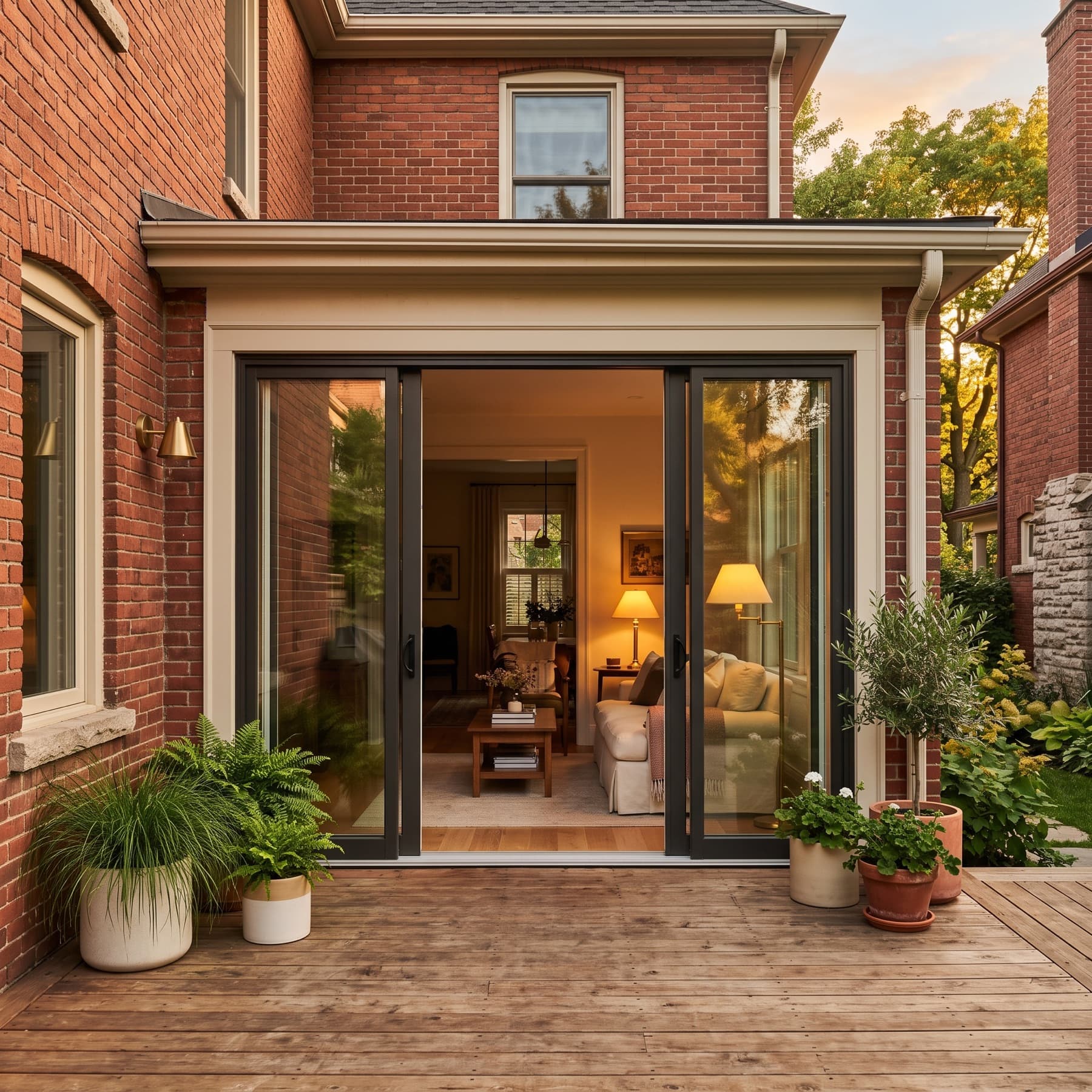 A sliding patio door frame detail on a Toronto home